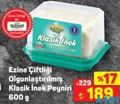 EZİNE ÇİFTLİĞİ OLGUNLAŞTIRILMIŞ KLASİK İNEK BEYAZ PEYNİRİ 600 G